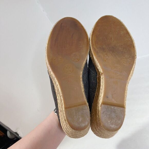 Tory Burch Filipa Canvas Pewter Grey Silver Wedge Espadrille Sandal Size 9 - Picture 4 of 8